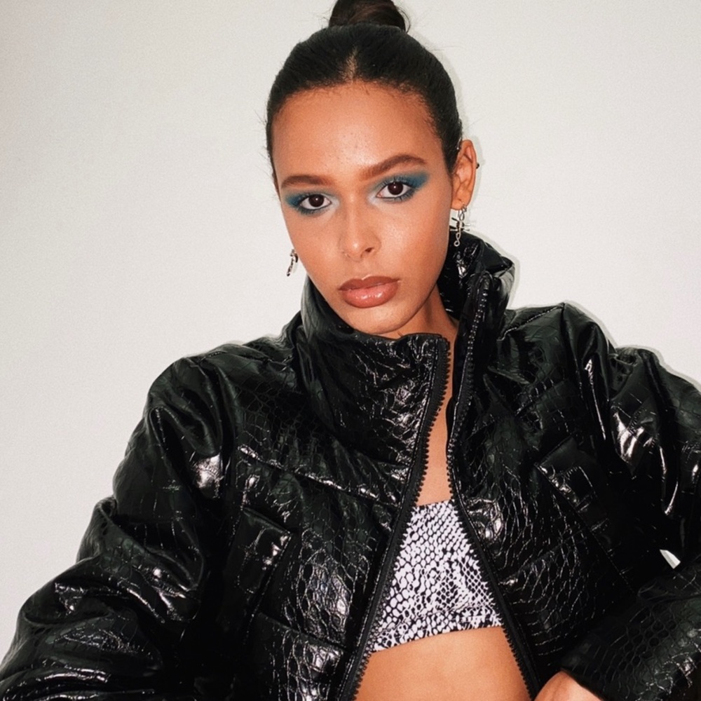 ASOS cropped black croc texture puffer jacket